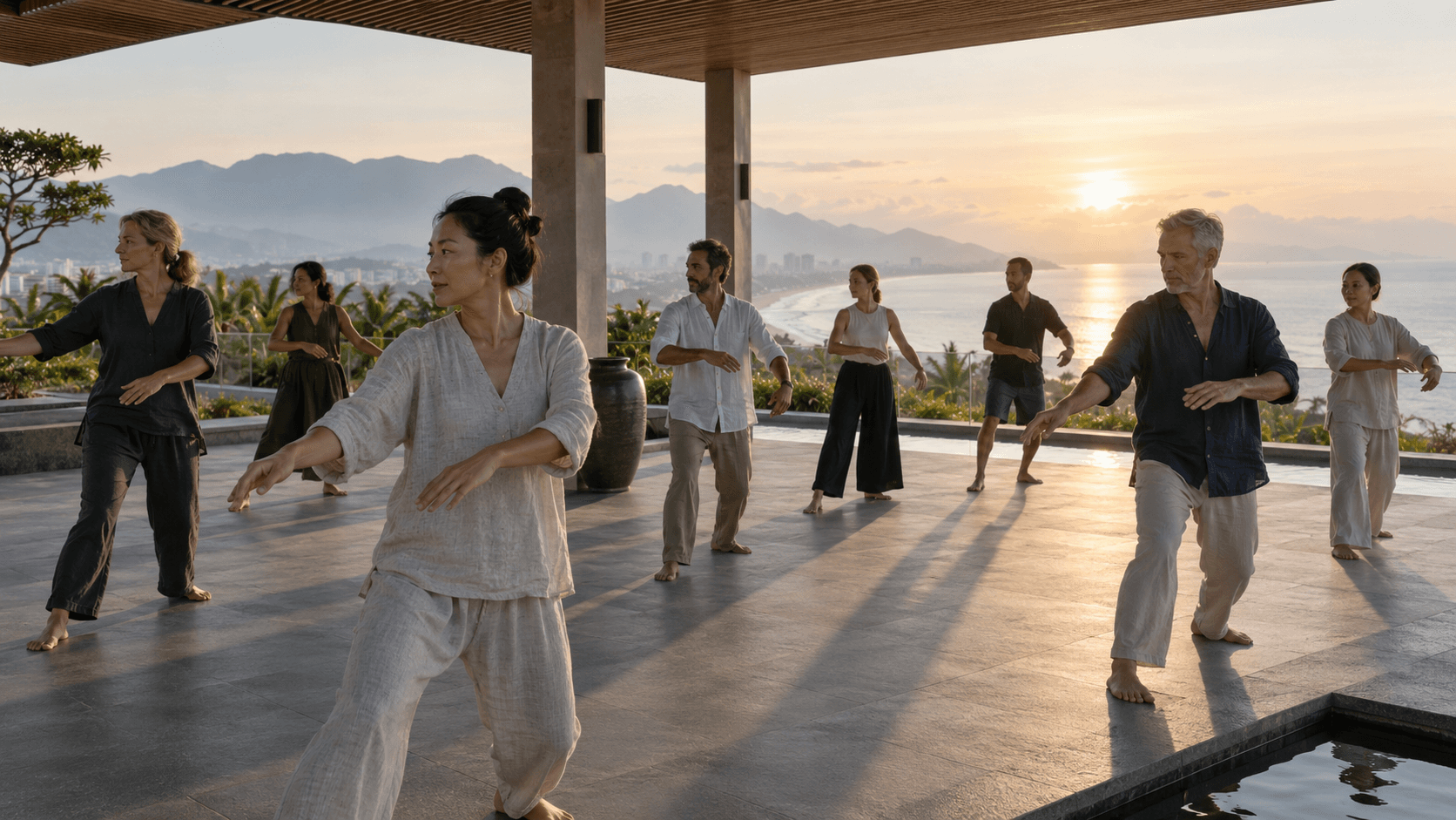 Morning movement practice overlooking the Da Nang coastline