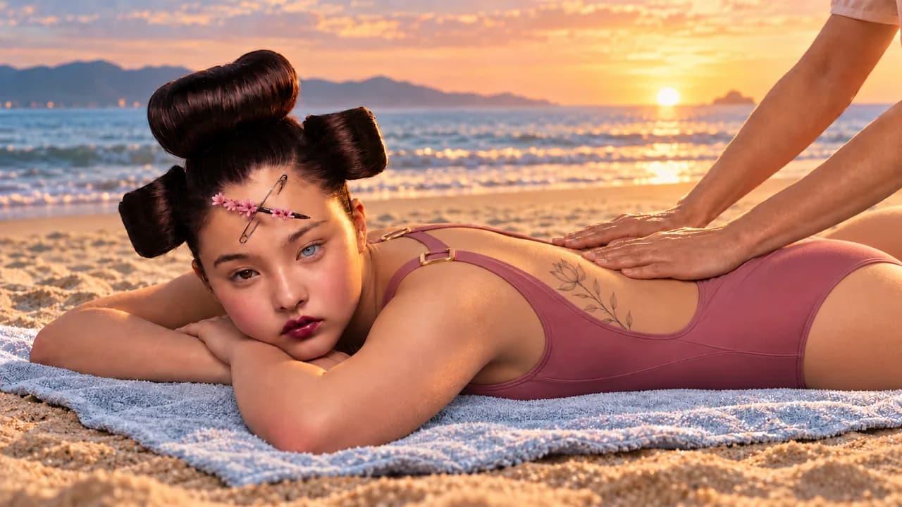 A bodywork experience on the beach at sunset