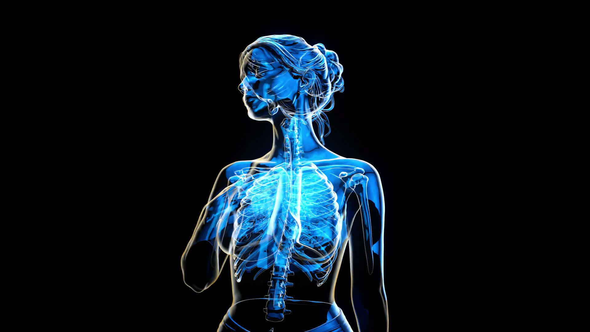 A holographic visualization of breath moving through the human body